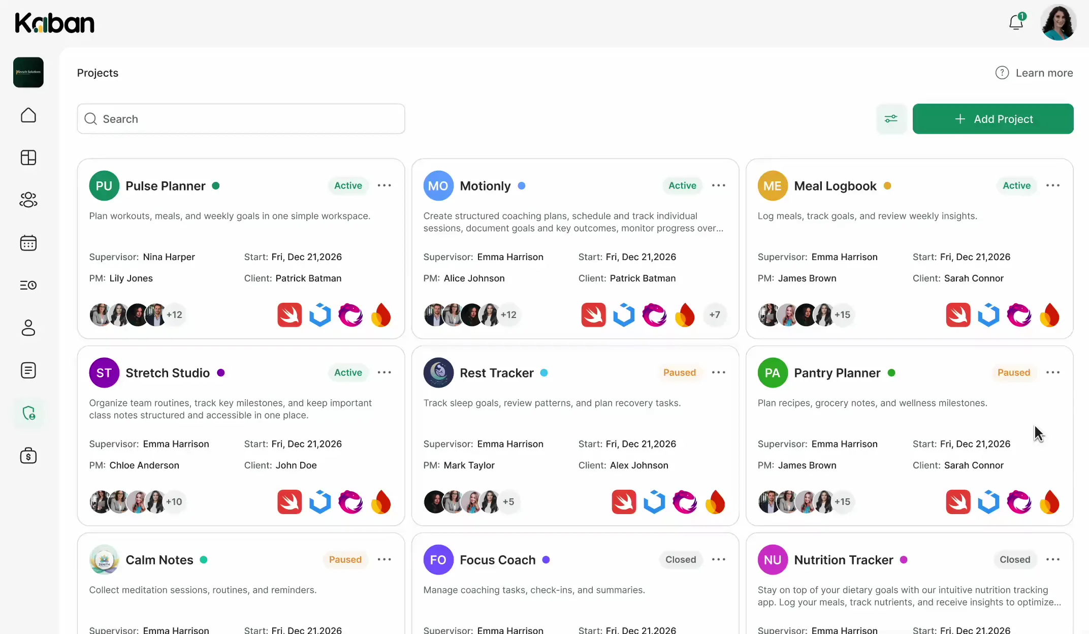 Preview of the Kaban product dashboard
