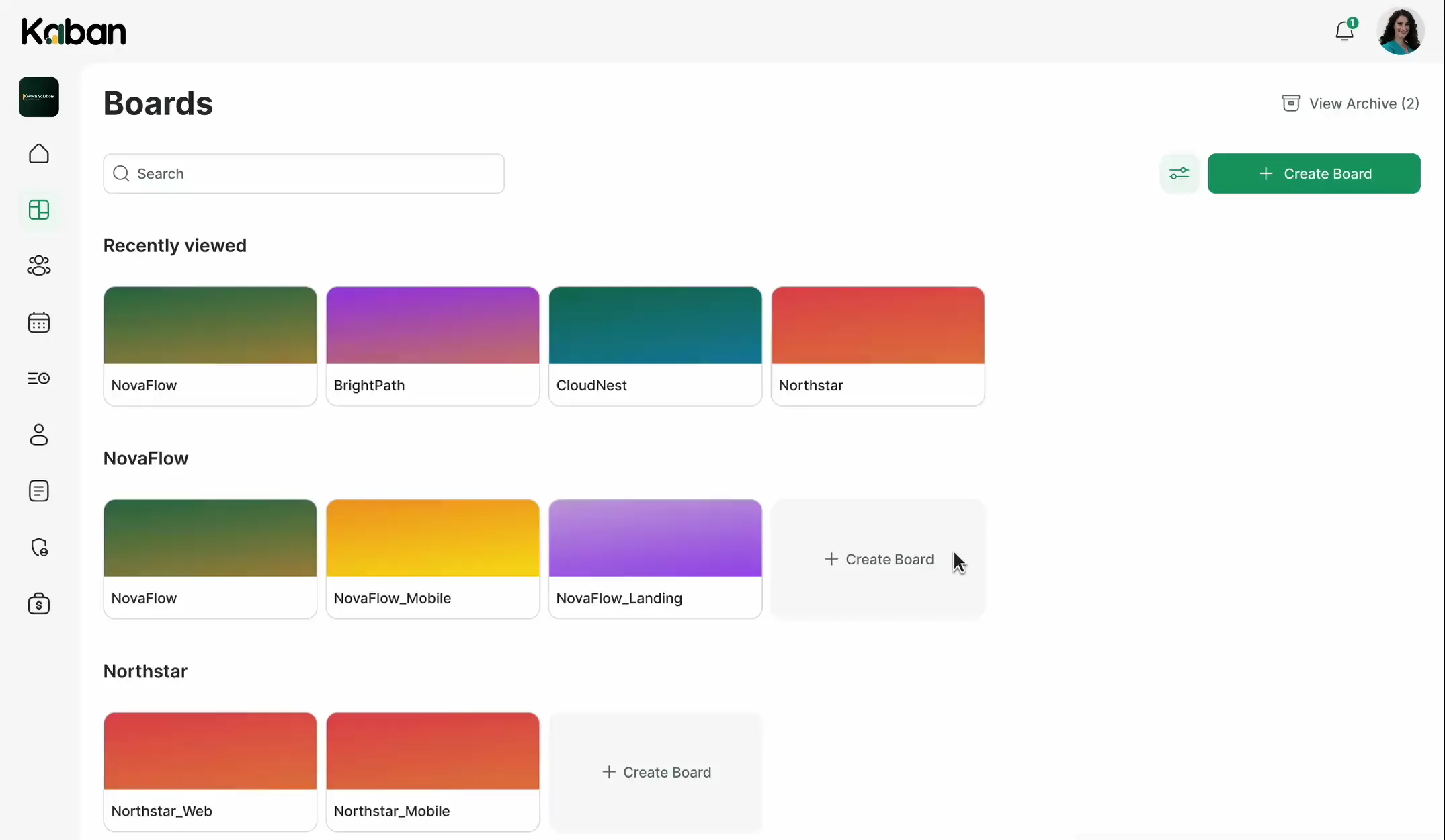 Preview of the Kaban product dashboard