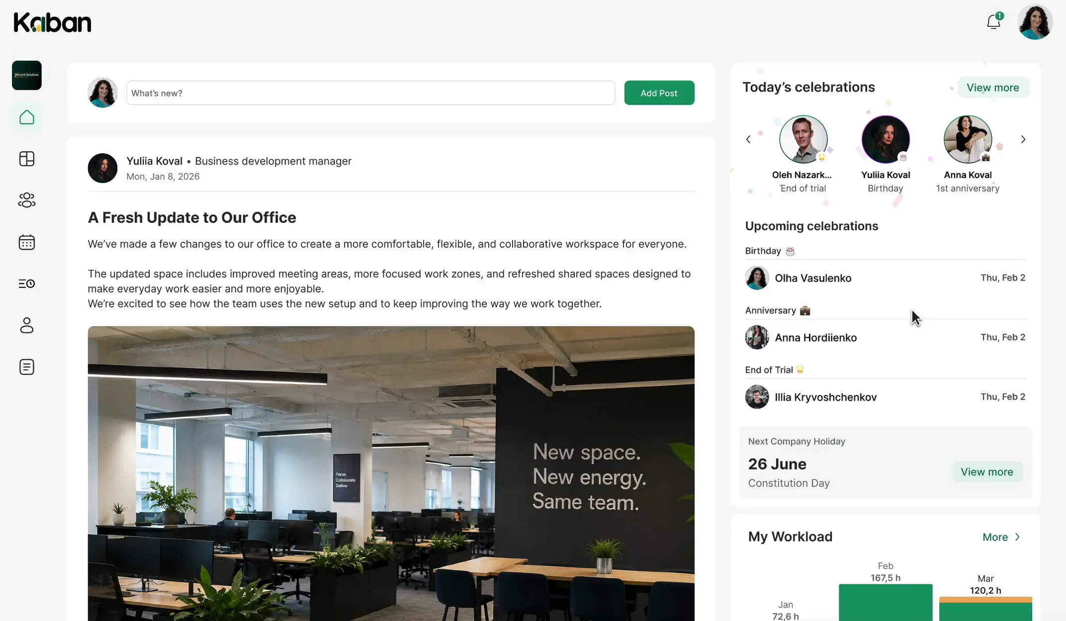 Preview of the Kaban product dashboard
