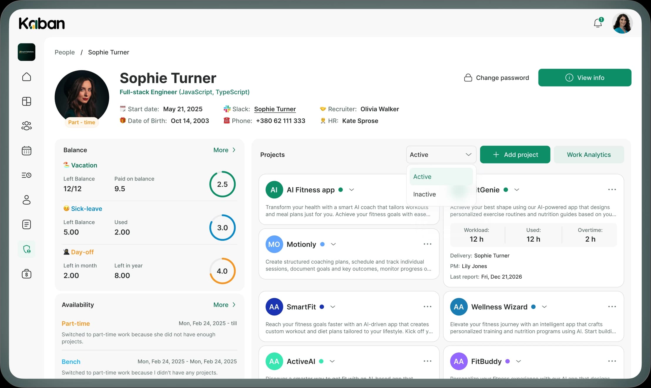 Preview of the Kaban product dashboard